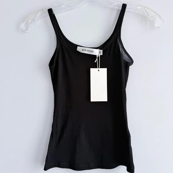 NWT AYA MUSE Scoop Tank Top Black XS Minimalist Semi Sheer Revolve - Picture 6 of 14
